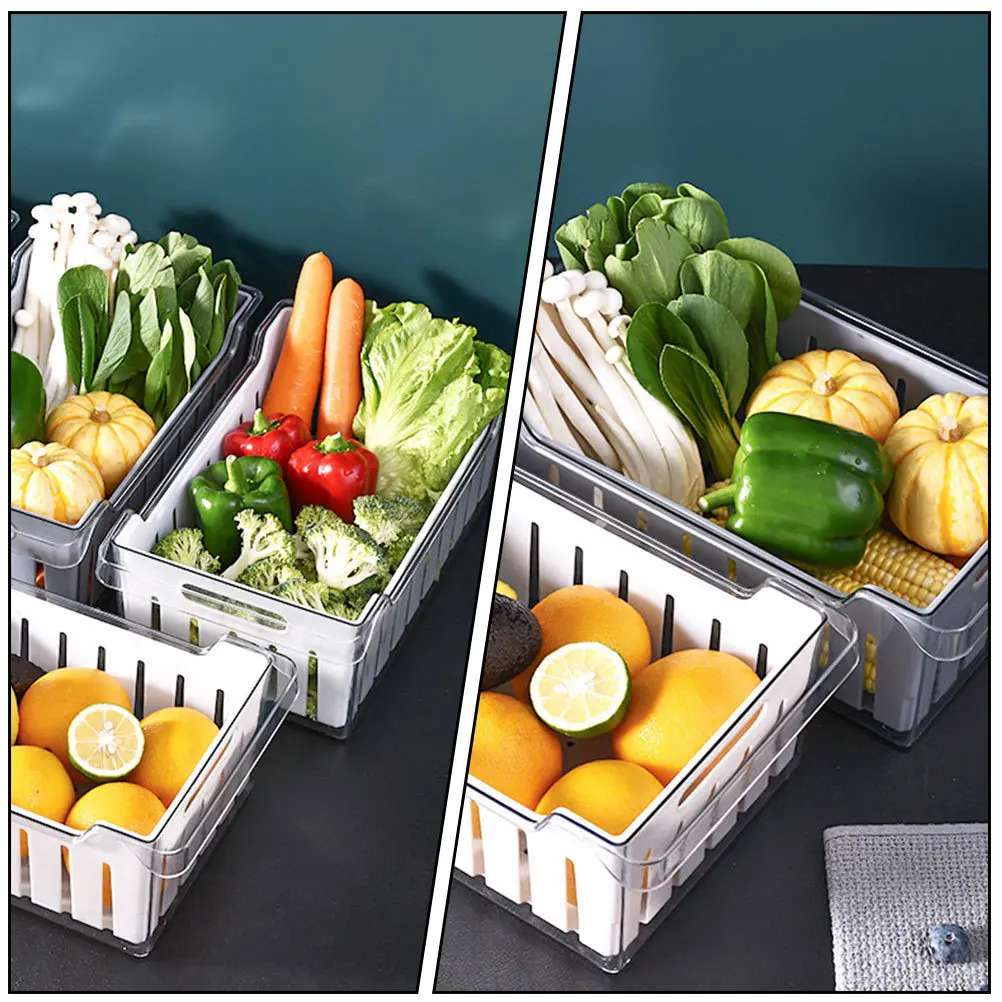 

1Set Large Capacity Double-Layer Storage Box Transparent White Refrigerator Organizer Food Container Fridge Storage Case