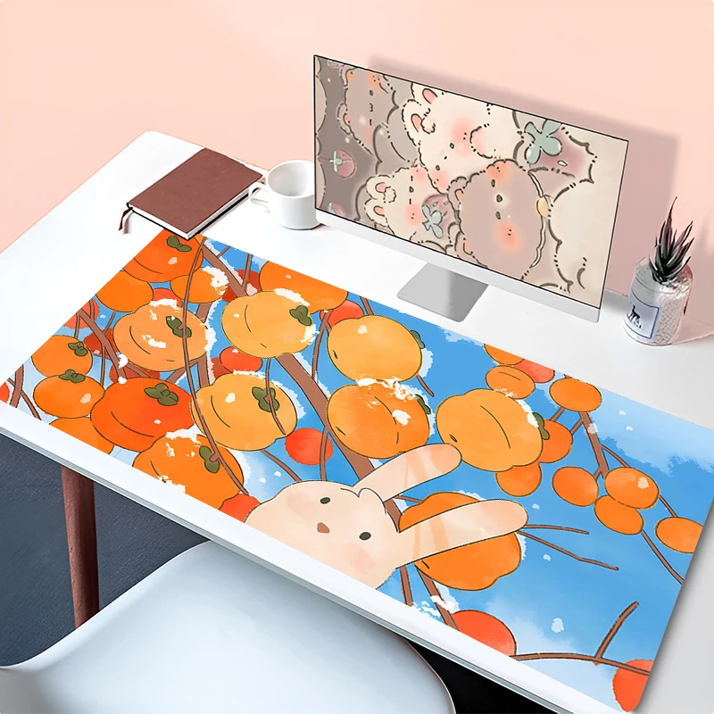 

Persimmon Bunny Desk Mat Gaming Accessories Mausepad Kawaii Keyboard Mousepad Gamer Extend Pad XL Mouse Pad Cute Anime Table Mat