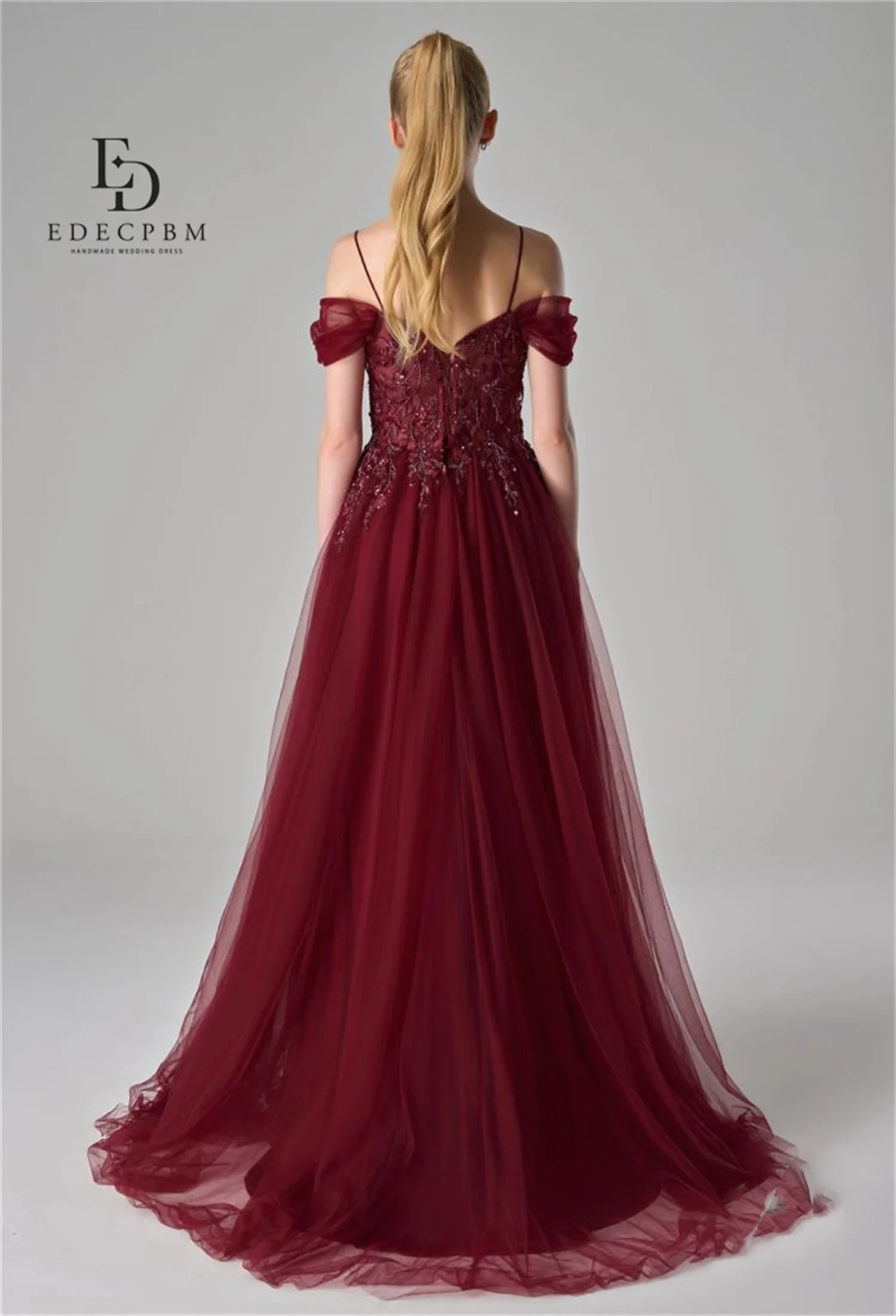 EDECPBM Evening Dresses 2025 Woman فساتين سهرة Crimson Red Vestidos De Festa Bead Embroidery A-line Wedding Party Dresses Lace