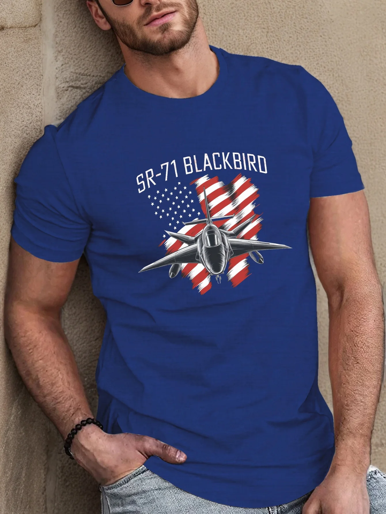 American Flag SR-71 Blackbird Reconnaissance Aircraft T-Shirt 100% Cotton O-Neck Short Sleeve Summer Casual Mens T-shirt - view 2