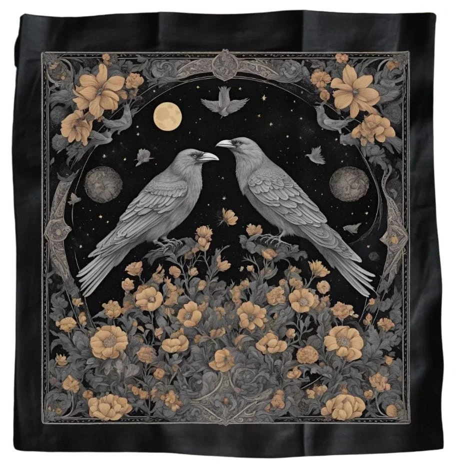 Raven Tarot Cloth, Gothic Witch Altar Mat, Dark Nature Decorations