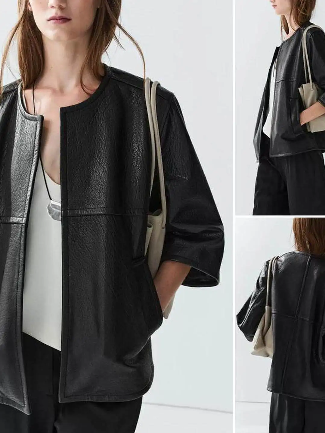 Casual Fashion Short Leather Jacket round Neck Summer Women's Clothing Functional Cool Sensation Casual Stylish round Neck Fa...