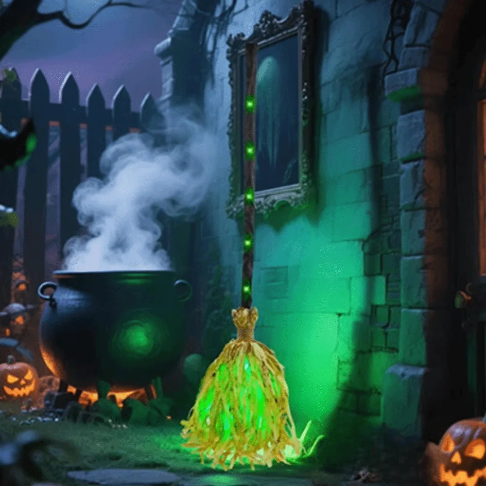 Glowing Animated Dancing Witch Broom Bendable Stick with Sounds Halloween Magic Witch Broomstick Movable Walking Feet
