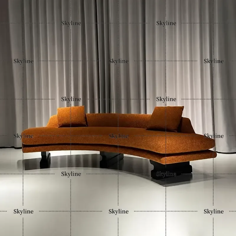 Italian Minimalist Modern Living Room Wabi Sabi Special Shaped Matte Fabric Curved Corner Sofa Creative Combination Design