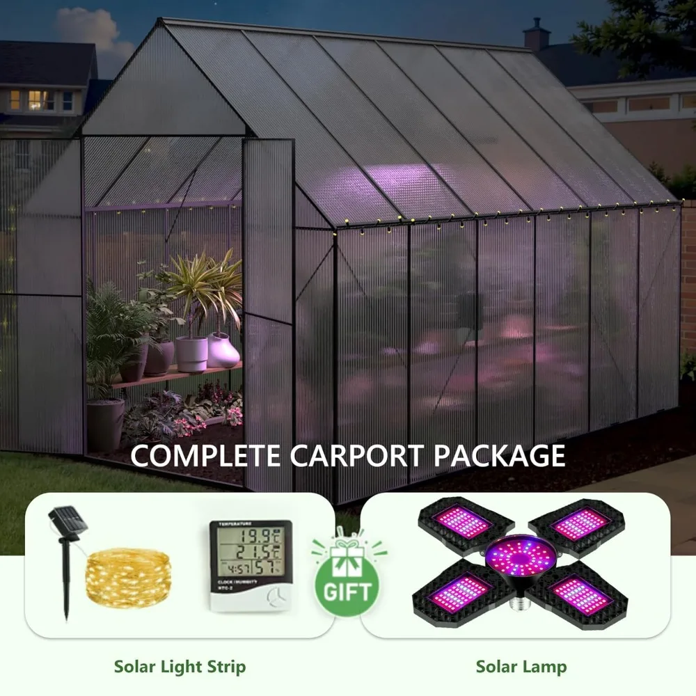 8x12 FT Greenhouse for Outdoors,Heavy Duty Polycarbonate Greenhouse,Large Walk-in Greenhouse with Roof Vent