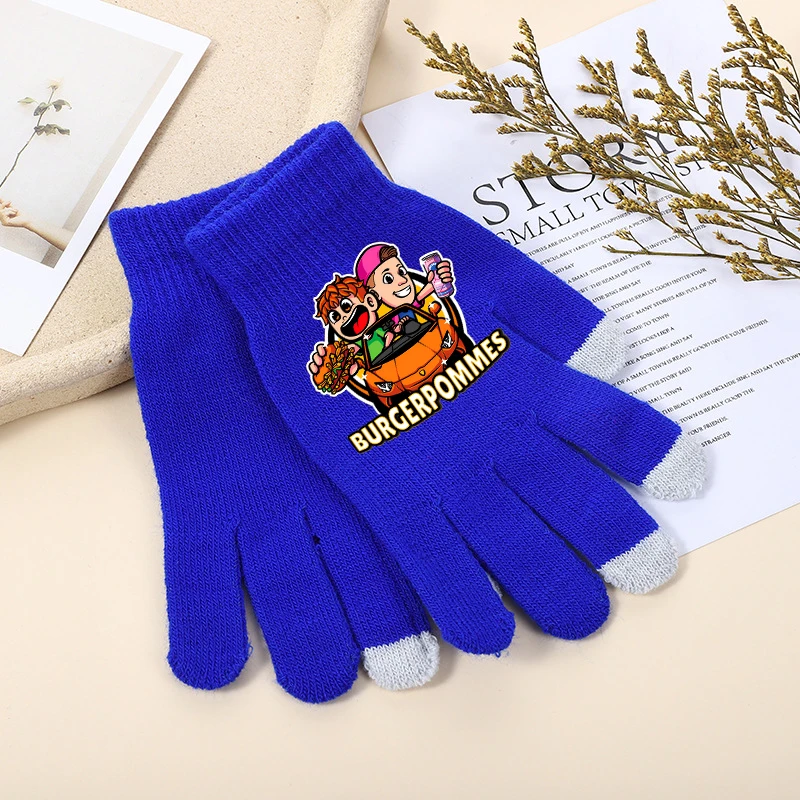 Burgerpommes Icrimax Man Knitted Gloves Boy Cartoon Anime Fashion Trends Mittens Winter Warm Thick Gloves Children Birthday Gift