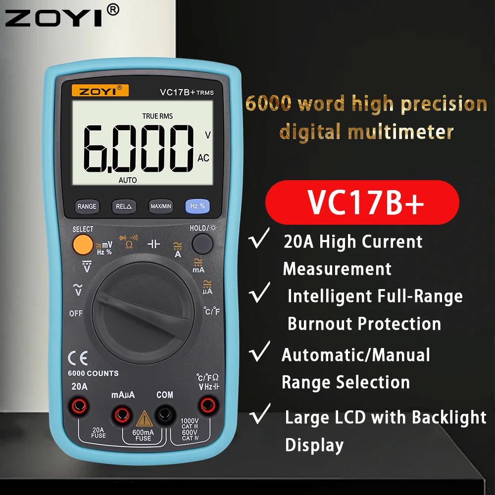 ZOYI ZT-17B Auto Range High Precision Multimeter Digital Display Smart Multifunction Repair Tool for Electrician