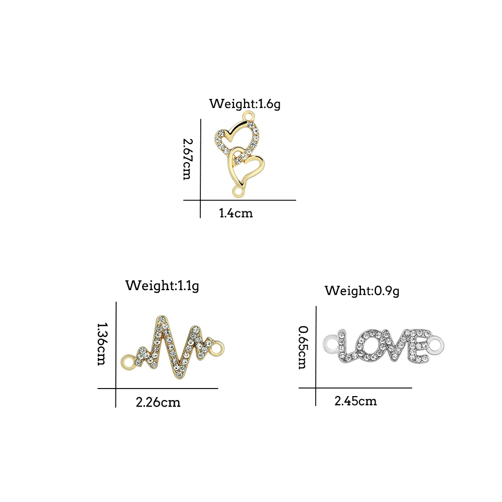 3-10Pcs/Set Romantic Crystal Bracelet Necklace DIY Charms Shape Heart Letter Love Connector Metal Pendant Jewelry Accessory