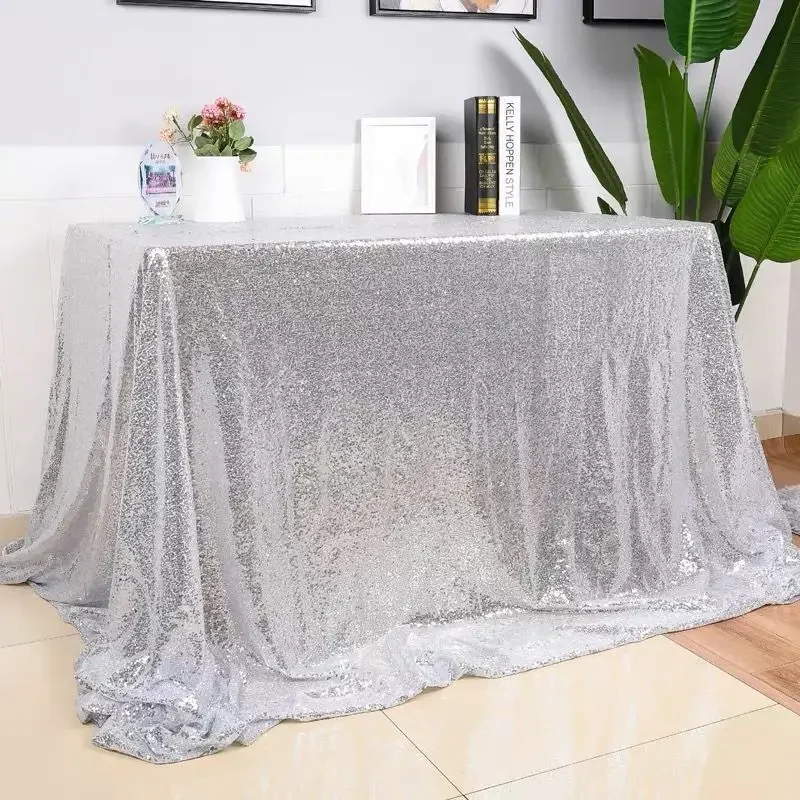 1pc Rectangle/Round Table Cloth Cover Sequin Silver/Rose Gold/Champagne Tablecloth For Party Home Wedding Decoration Multi Sizes