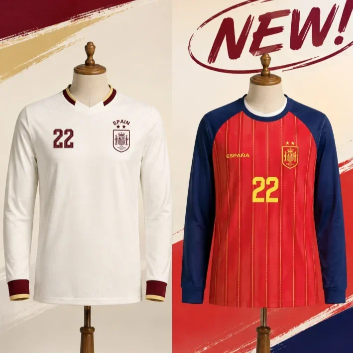 2026 Spanish Football Jersey Yamal Football Shirt Long-sleeved T-shirt, Children's Family Sports Training Tee Men's T-shirt