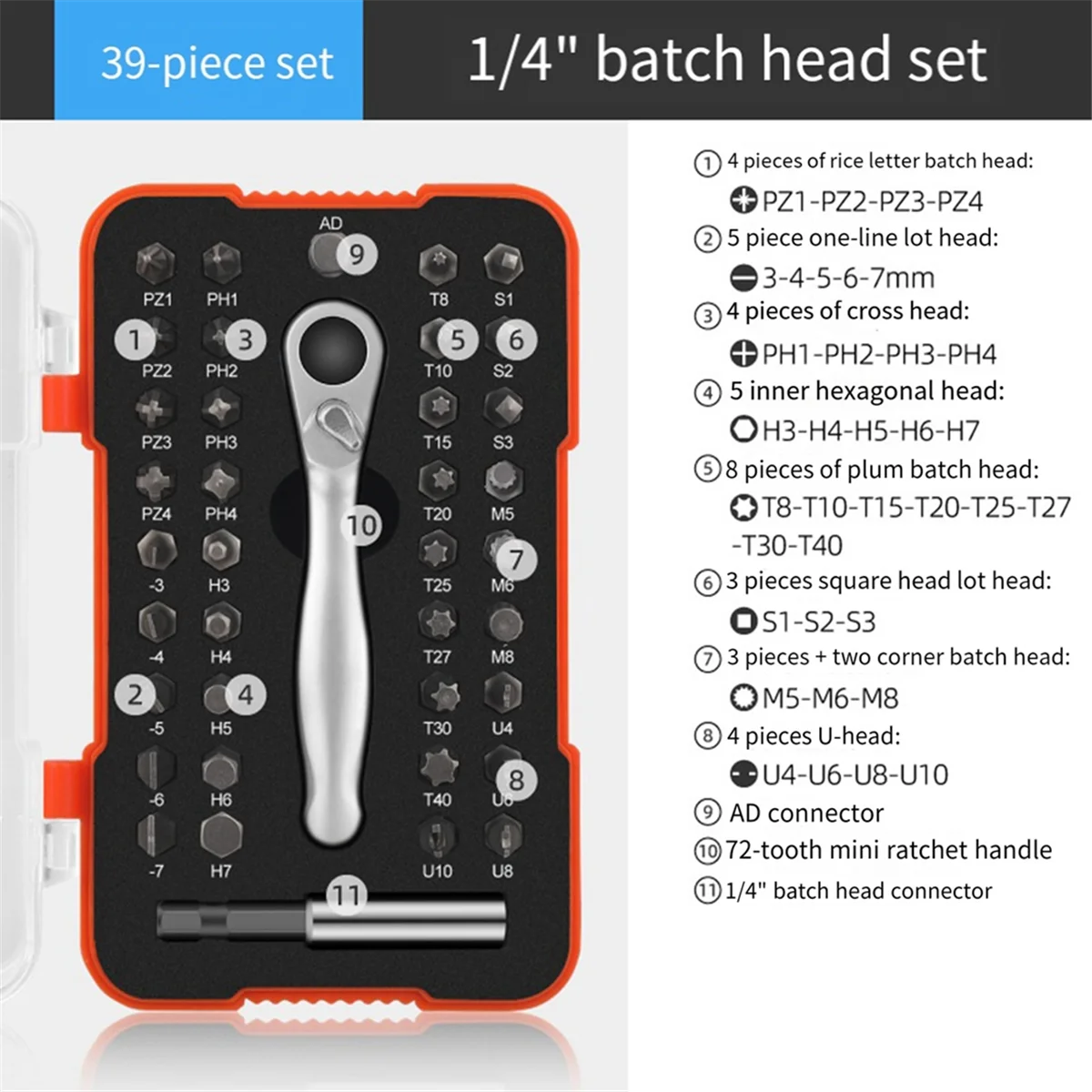 특수 모양 스크루 드라이버 세트, 다기능 래칫 스크루 드라이버 헤드, 39 개