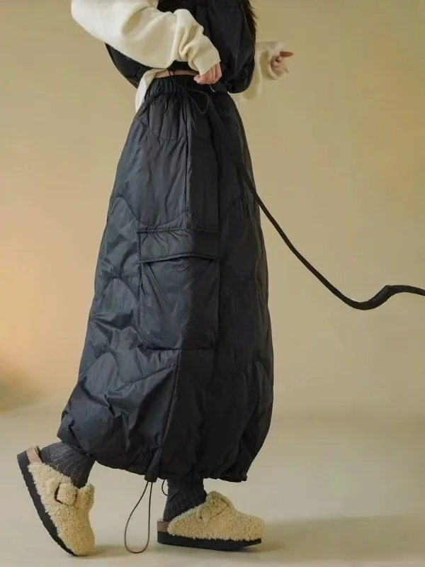 

Faionable Winter Long Skirt Women's Loose Fit Down Cotton Skirt High Waist A-Line Silhouette Casual Street