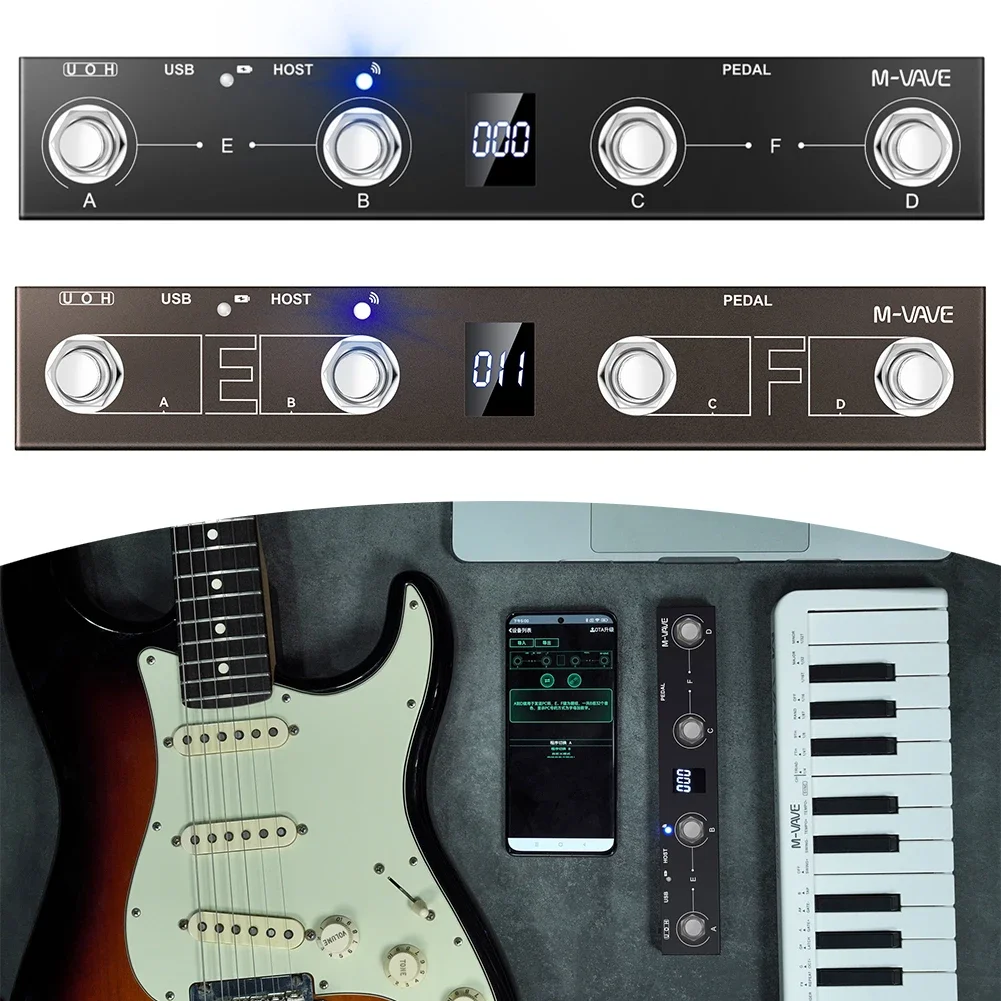 M-VAVE Chocolate Plus For MIDI Footswitch Controller Rechargeable 4 Buttons For MIDI Controller Pedal Wireless Transmission