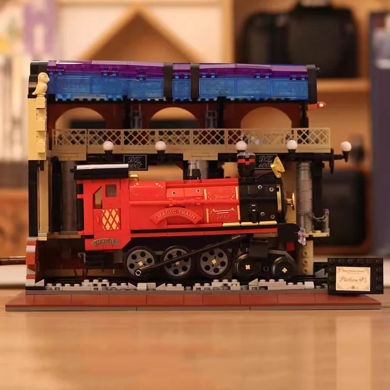 Lezi 6007 estação ferroviária mágica, trens expresso, trilhos, locomotiva a vapor, modelo de arquitetura, mini blocos de tijolos, brinquedo de construção, sem caixa