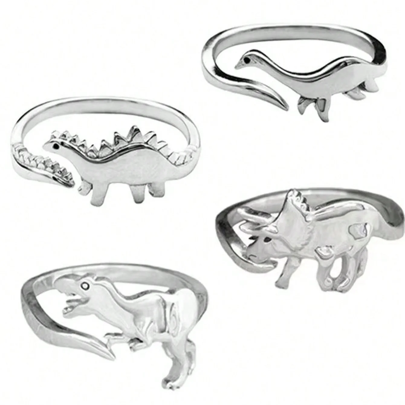 4pcs/Set Unisex Adjustable Open Ring With Dinosaur Design