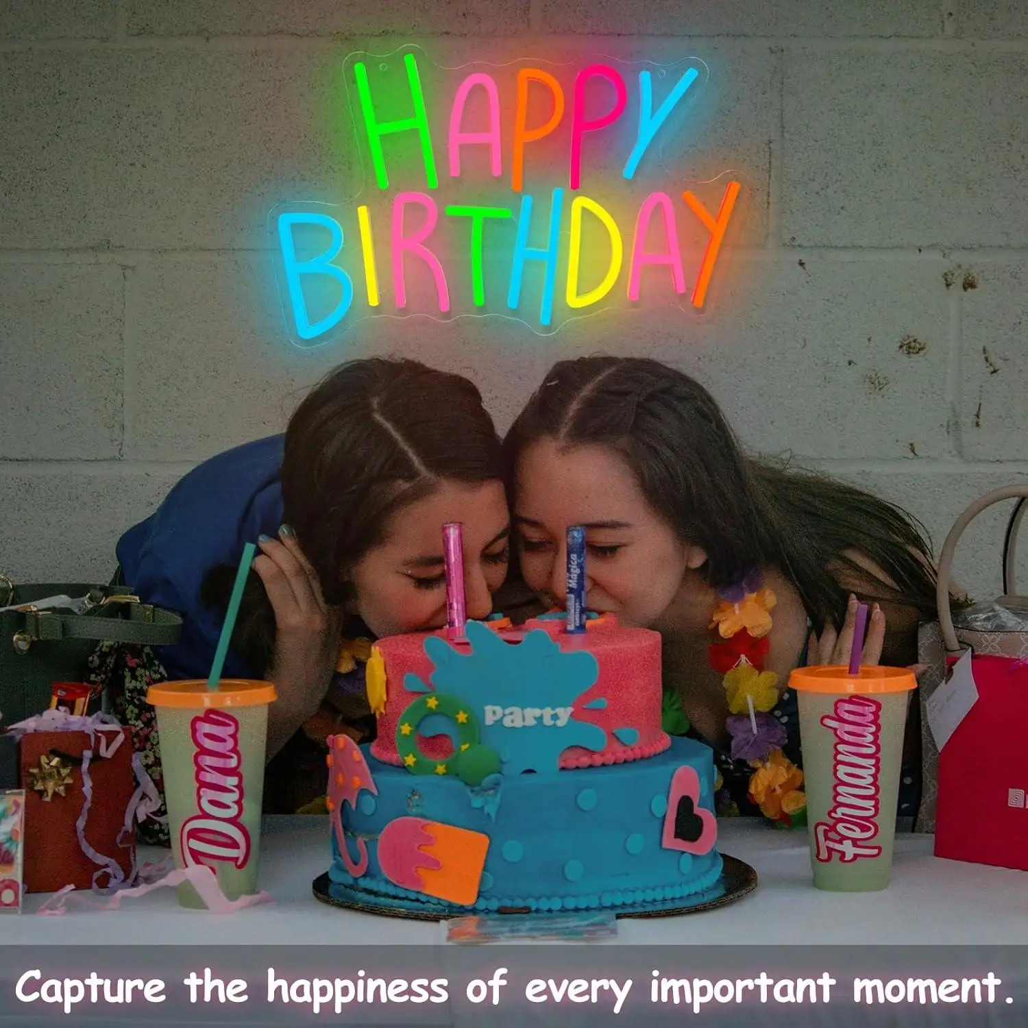 Happy Birthday Neon Sign Dimmable LED Light for Party Backdrop Bedroom Cafe Bar Birthday Celebration Decoration Night Light Gift