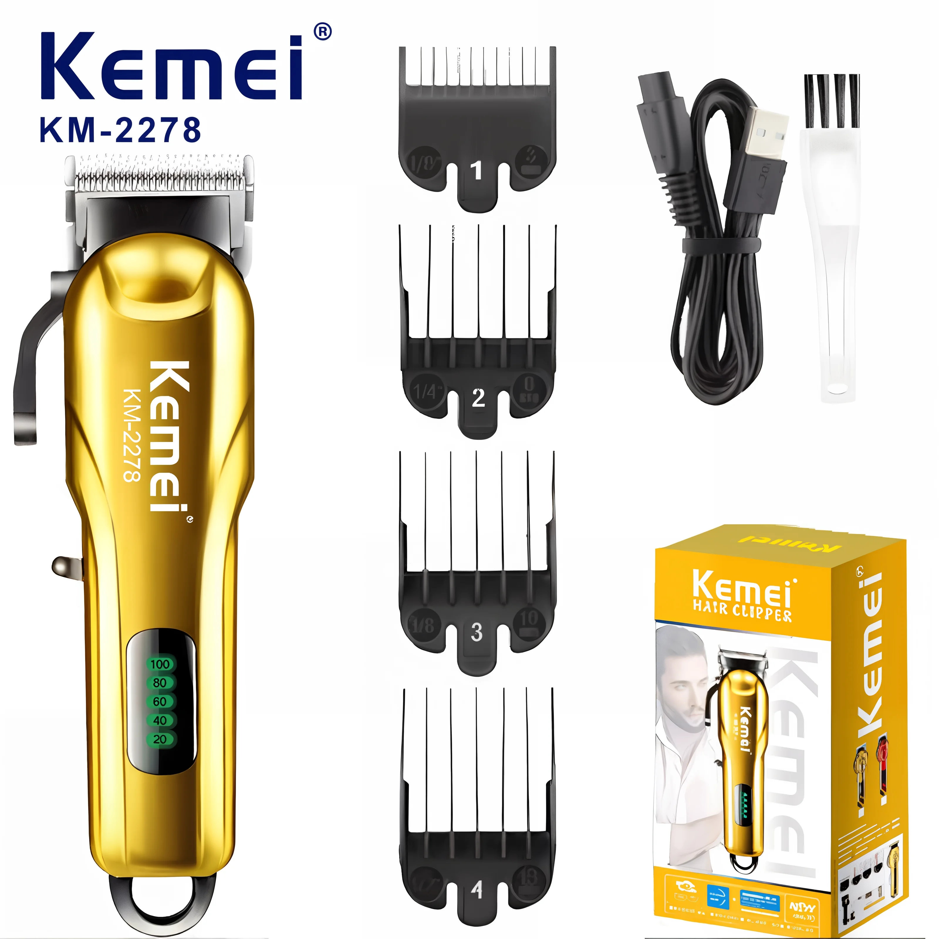 Kemei KM-2278 Cordless Electric Adjustable Hair Trimmer For Men Professional Beard Hair Clipper Rechargeable Haircut Machine