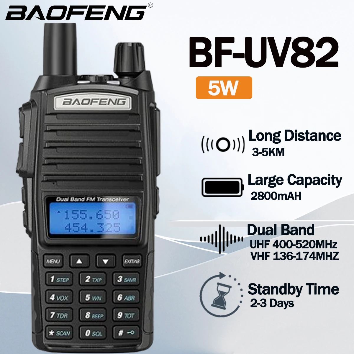 Baofeng UV-82 Walkie Talkie Long Range Dual Band Hf Transceiver 5W VHF UHF CTCSS DCS Distance Amateur Mobile Two Way Radio