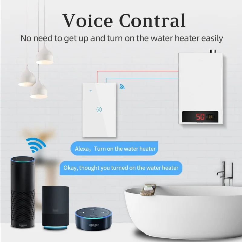 Tuya Smart Wifi Water Heater Boiler Switch Air Conditioner Light Timing Us Brazil for Alexa Google Home 20A/40A Touch Switches