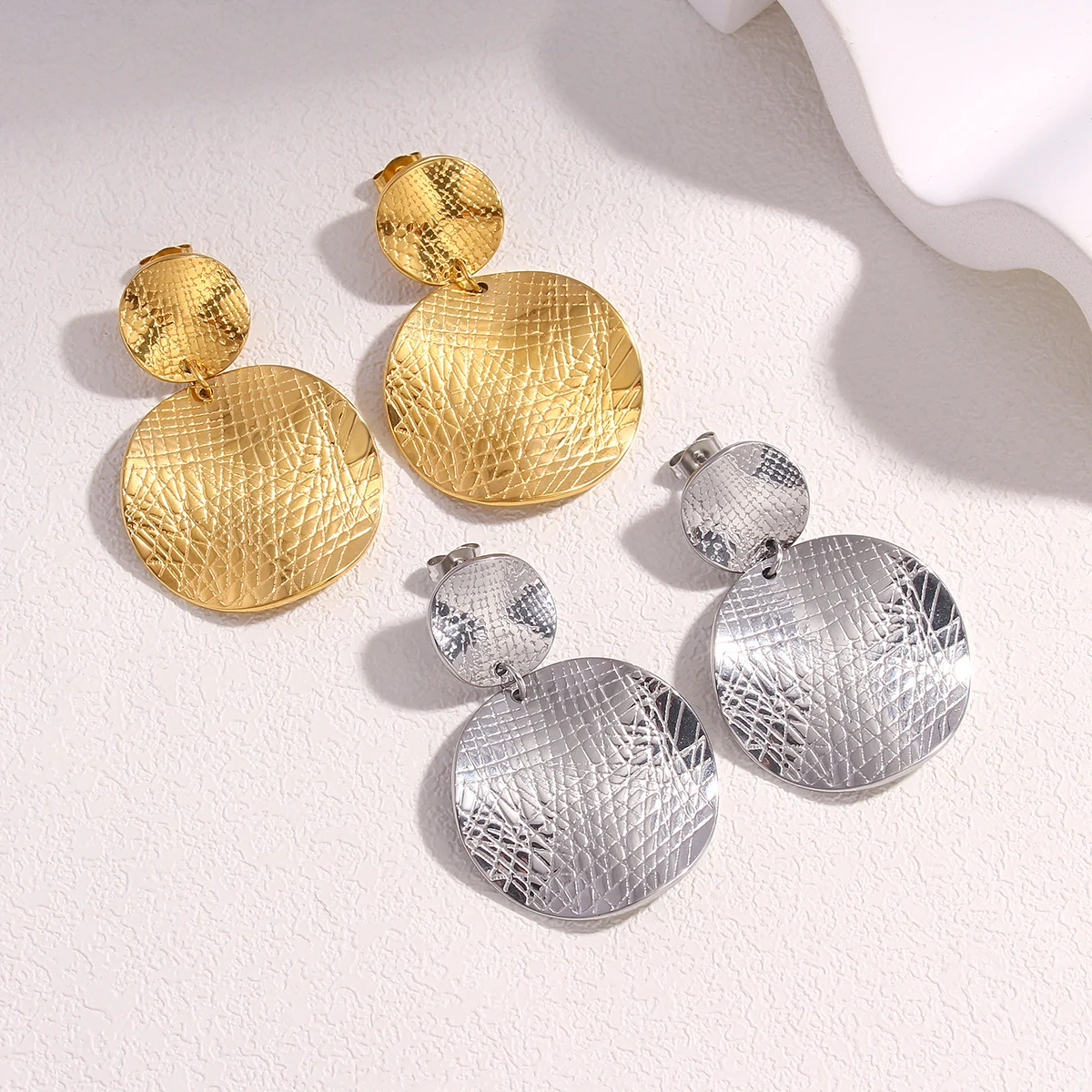 أقراط متدلية طويلة معدنية دائرية مزدوجة للنساء ، فولاذ مقاوم للصدأ ، نسيج غير منتظم ، قلادة هندسية ، هدايا مجوهرات ، عصرية #1