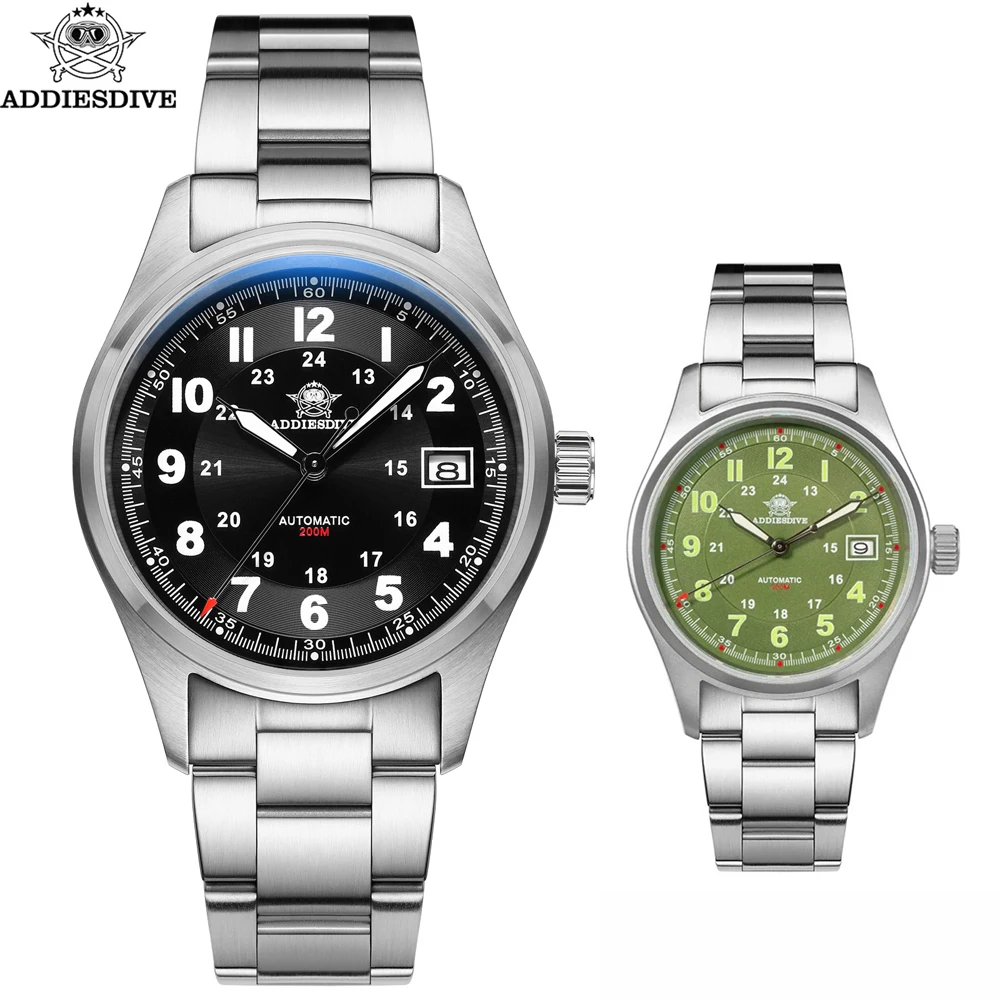 Addiesdive Luxe Heren Automatisch Horloge Saffierkristal NH35A Analoog Duikhorloge Staal 200M Waterdicht Lichtgevende Paar Horloges