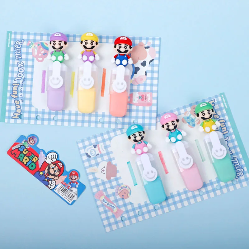 Super Mario Highlighter Mini Six Color Suit Mario Bros Cartoon Anime Figure Color Marker Pen Children's Holiday Gifts Wholesales