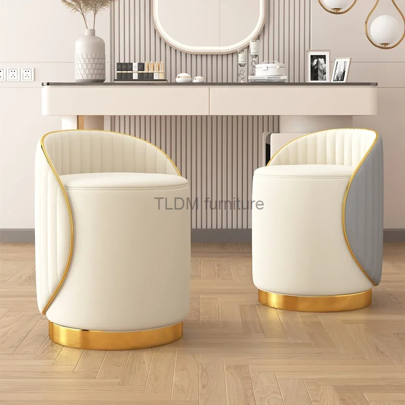 

Light Luxury Style Advanced Makeup Bench Female Bedroom Dressing Table Chair Modern Simple Round Bench Chairs Living Room