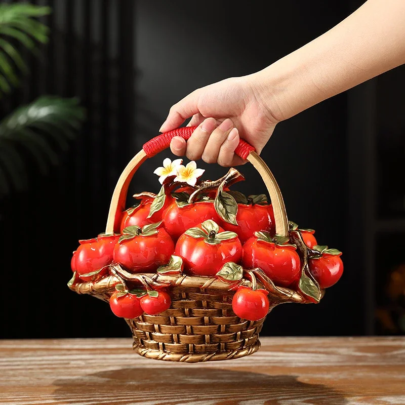 Creative Resin Crafts Persimmon Tree Artificial Fruit Trees Apple Fruit Basket Ornaments Decorative Figurines Home Decoration Ac