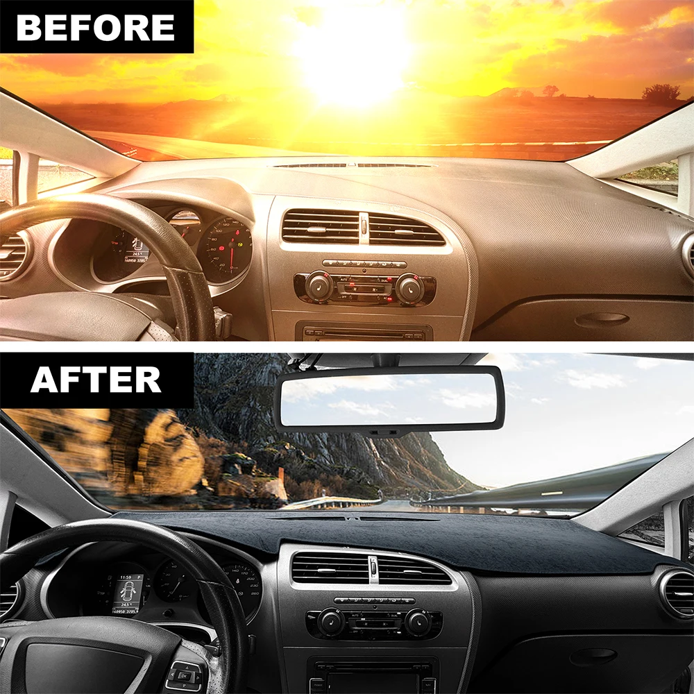 For Seat Leon 2005 2006 2007 2008 2009 2010 2011 2012 Sunshade Mat Flannel Dashmat Carpet Anti-Slip Pad Interior Accessories