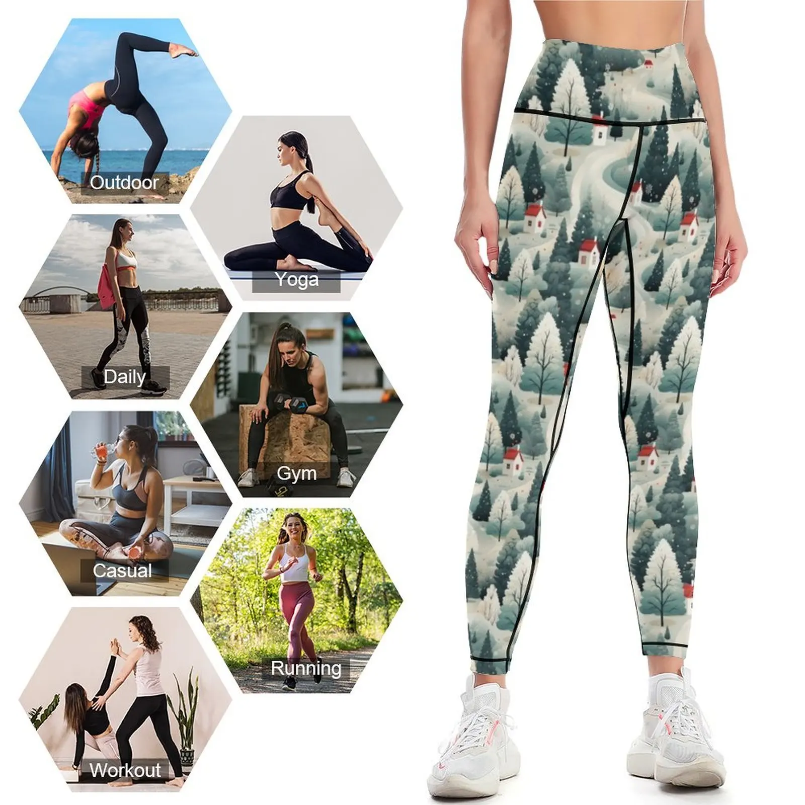 Mulheres maravilhas de cristal neve leggings, design sonhador de inverno para interiores festivos, calças esportivas de cintura alta