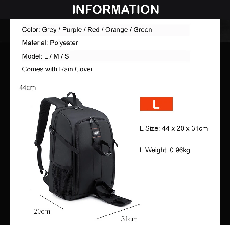Großer Wasserdichter Fotografie-Kamerarucksack mit Regenschutz für Canon, Nikon, Sony, Pentax - Geeignet für Video-Stativ und DSLR – Detail 3