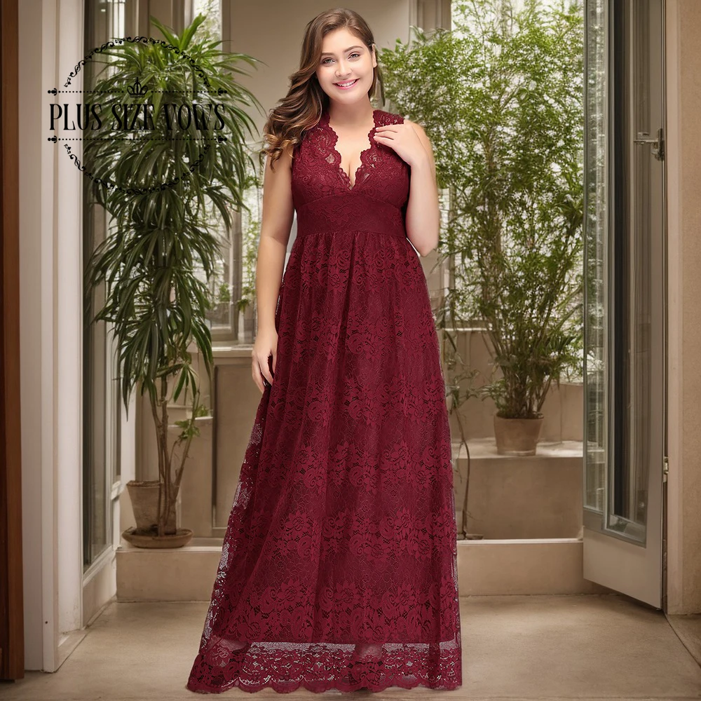 Customized Evening Plus Size Dresses 2025 Classic Vintage Lace Empire Long V Neck Prom Party Gowns For Women Special Occasions