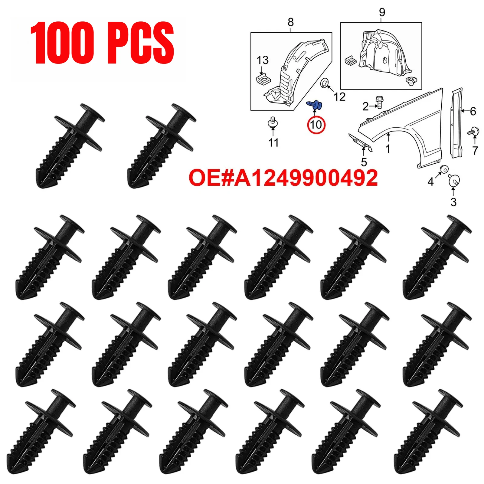 A1249900492 Bumper Cover Fender Liner Push-Type Retainer Clip for Mercedes-Benz Mudguard Trim Clips Fixed Clamp Grille Rivet
