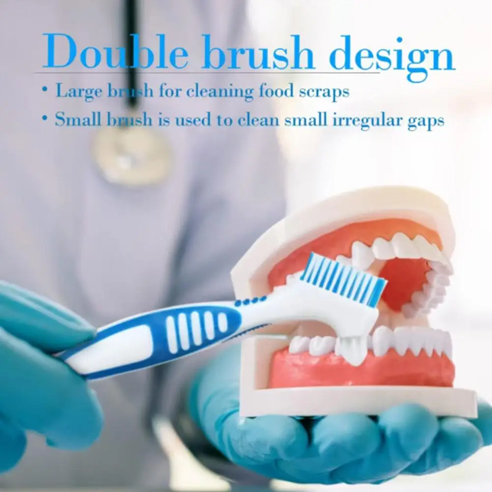 1pcs Denture Cleaning Toothbrush Soft Multi-Layered Bristles Dual Heads Antibacterial Oral Cleaning Care Tool