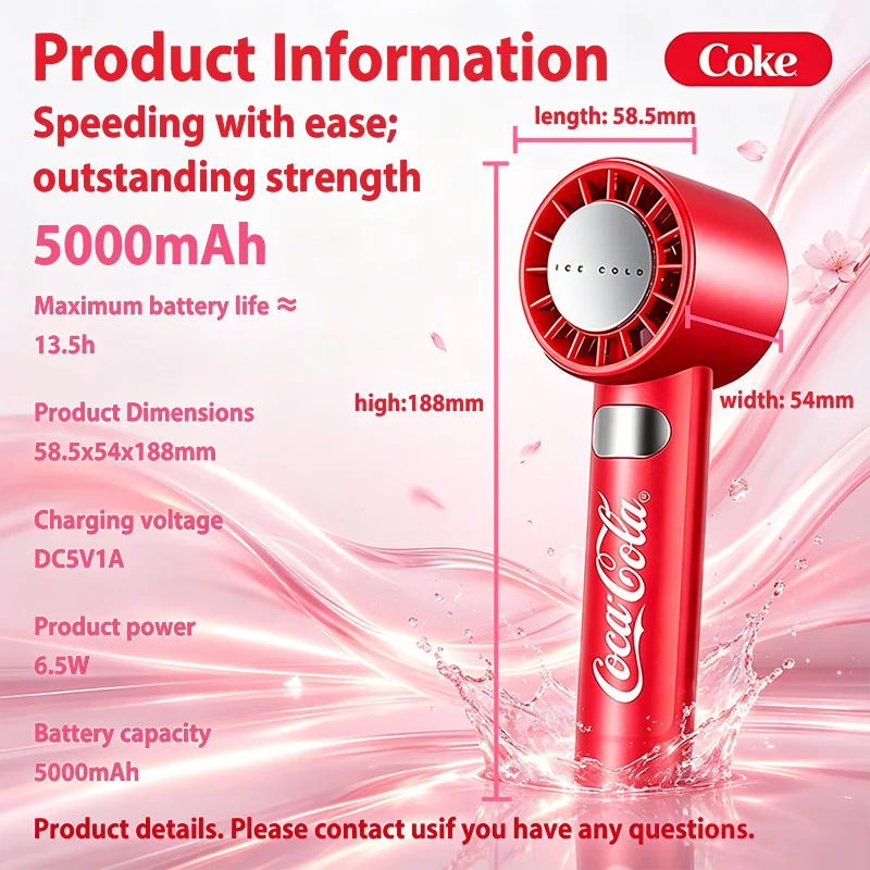 Coca Cola Portable Turbo Handheld Fan with Semiconductor Ice Sensation 5-Level Variable Speed Mini Air Cooler for Outdoor Use view 6