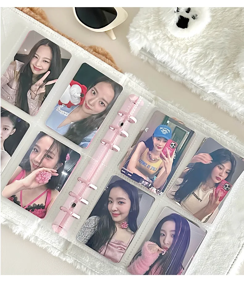 Plush Dog & Cat A6 Loose-leaf Binder with 4 Grid Pages Cute Animal Card Album for Kpop Cards & School Stationery view 2
