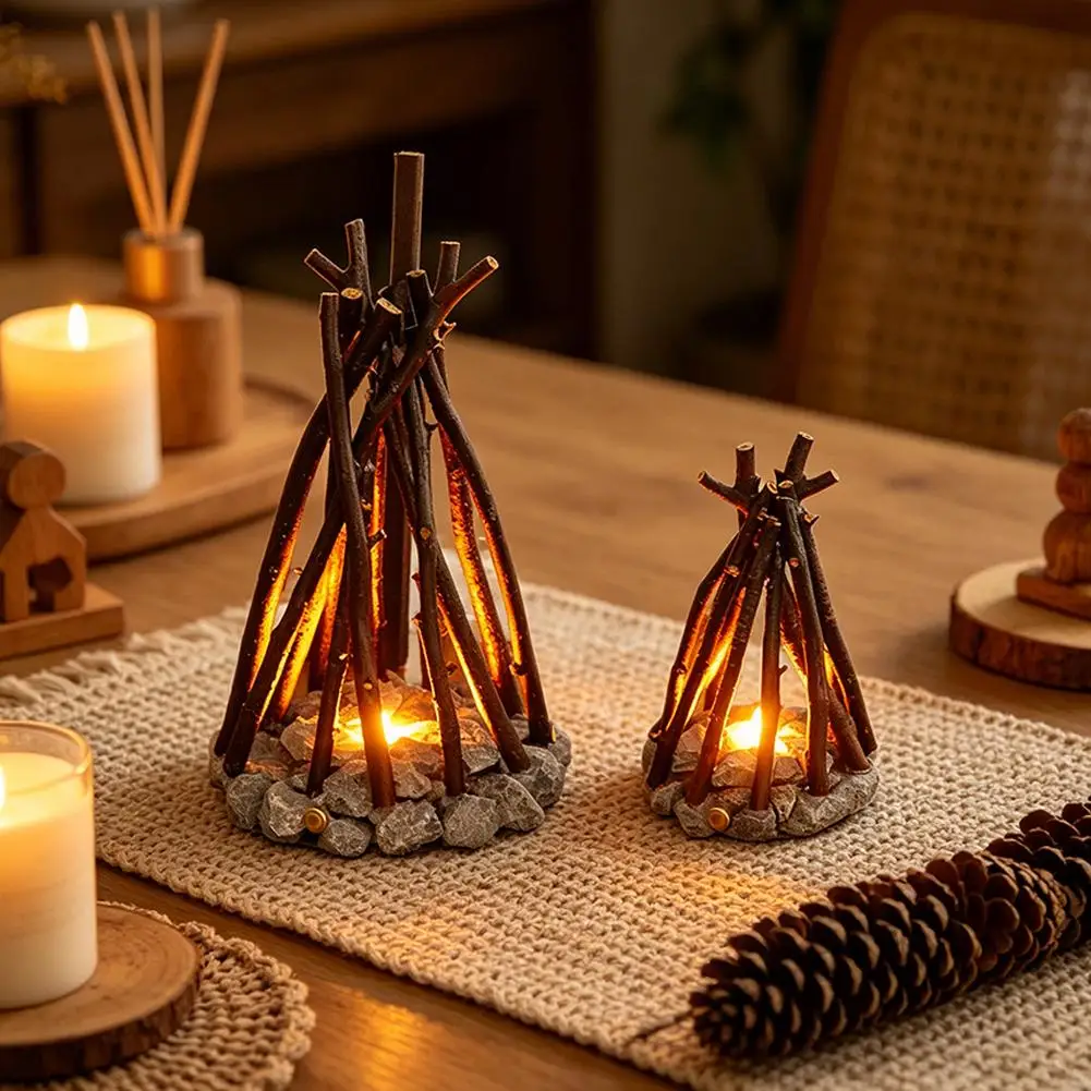 

Creative Fake Bonfire Night Light, USB Rechargeable Retro Tree Branch Shape, Simulated Burning Fire Lamp, Home Desktop Decor