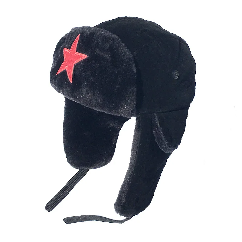 Red Star Lei Feng Hat Men\'s Fashion Winter Cycling Warmth Adding Plush And Thick Ear Protection Youth Cotton Hat Women