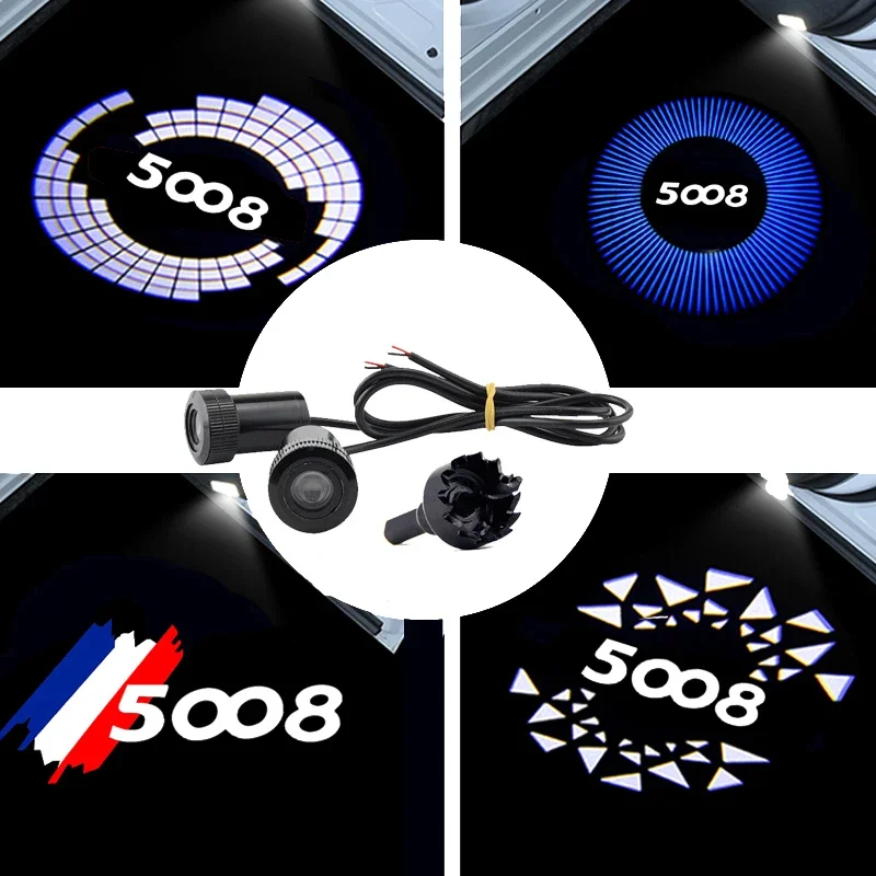 LED Car Welcome Ambiance Light Collision Avoidance Courtesy Lamp for Peugeot 5008 Logo Emblem Car Door Decor Auto Accessories