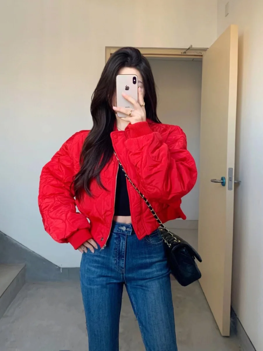 Coréen Sle rouge ort Baseball Jaet femmes hiver manteau en coton petite taille 2024 coton vêtements Jaet vêtements d'extérieur