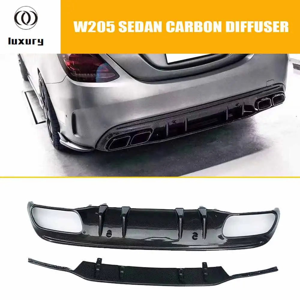 Real Carbon Fiber Rear Bumper Lip Diffuser Splitter for Benz w205 S205 4DR 5DR C180 C200 C220 C300 C43 C63 With Sports Bumper