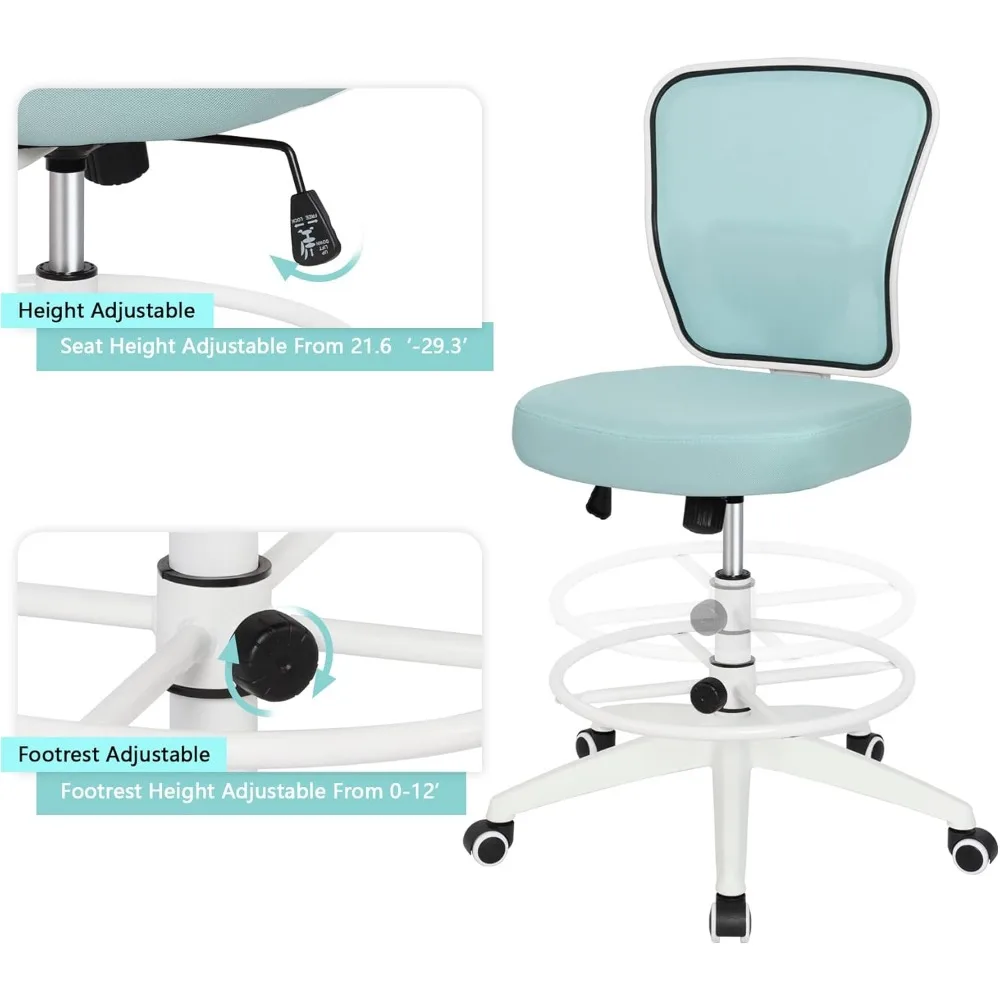 ارتفاع قابل للتعديل كرسي صياغة المكتب طويل القامة المتداول البراز بدون ذراع الأزرق للاستخدام المكتبي الدائم