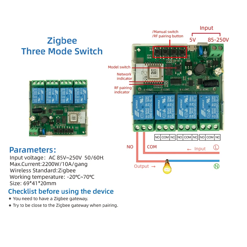 Tuya Smart Zigbee 220V Switch 4 Channel With Ding Rail Housing Work with ewelink Alexa Compatible Zigbee inching switch