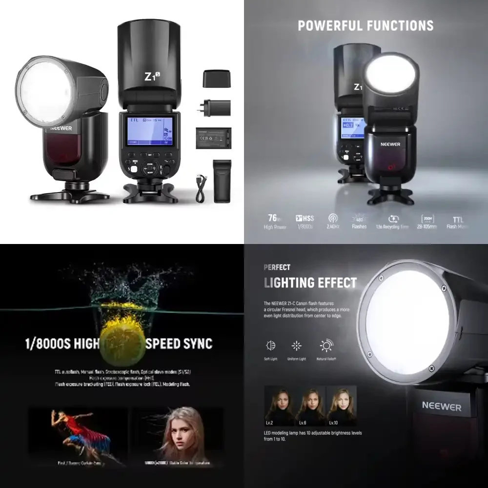 NEEWER Professional 2.4G TTL round Head Flash Speedlite Adjustable Modeling Lamps 2600mAh Battery Power for //Nikon