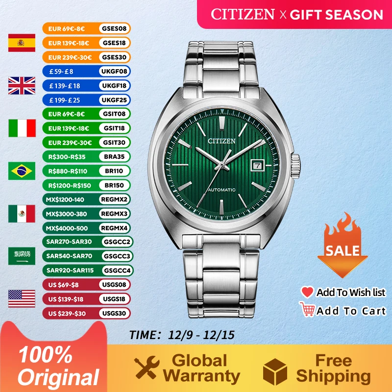 CITIZEN Japanese Watch For Men Automatic Mechanical Watches Stainless Steel Waterproof Business Leisure Watchs