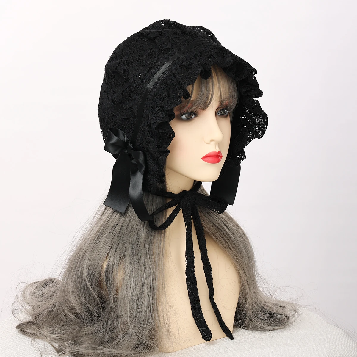 Lace Bonnet Hat Women Girl Soft Victorian Style Village Cap Maid Lolita Costume Accessories