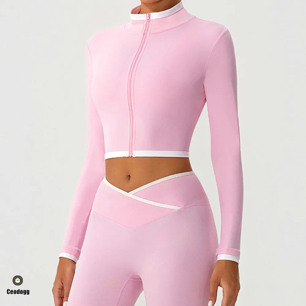 

Zipper Yoga Shirts Women Long Sleeve Seamless Fitness Running Gym Jacket Workout Dry Fit Breathable High Elastic Sports Top XP62