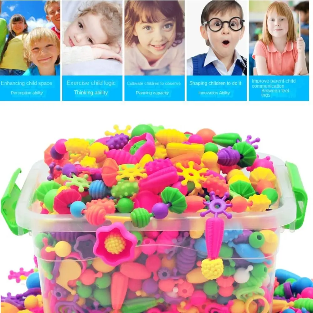 108/188/308pcs Multi-shaped DIY Handmade Beaded Kit Toy Colorful Safe Snap Pop Beads Kits Educational Lightweight