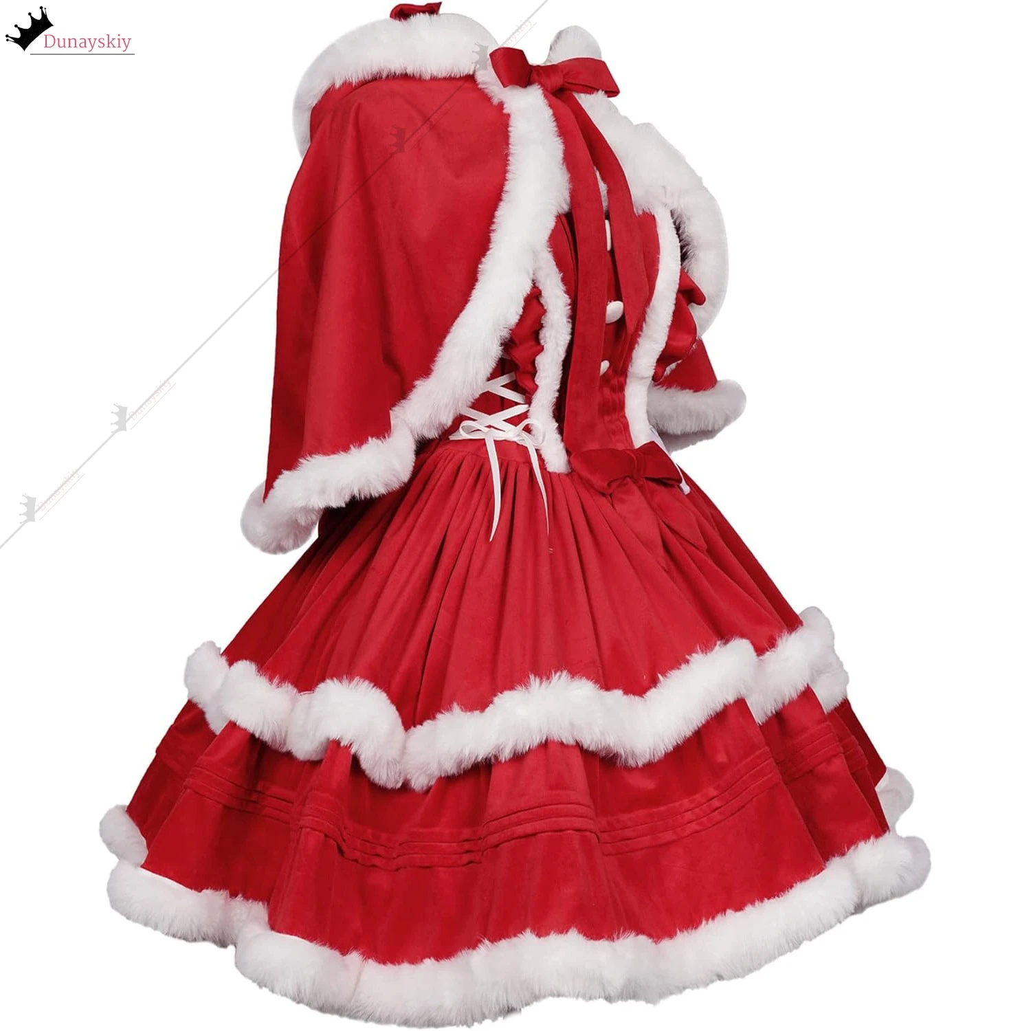 กระโปรงคริสต์มาสคอสเพลย์ชุดคริสต์มาสหนูน้อยหมวกแดงชุดกระโปรงสายรัดผ้าคลุมไหล่ขนาดเล็กสาวกระต่ายเซ็กซี่