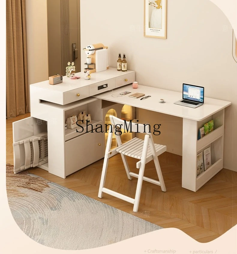 SM new cream wound solid wood island table integrated small apartment household retractable folding guide table
